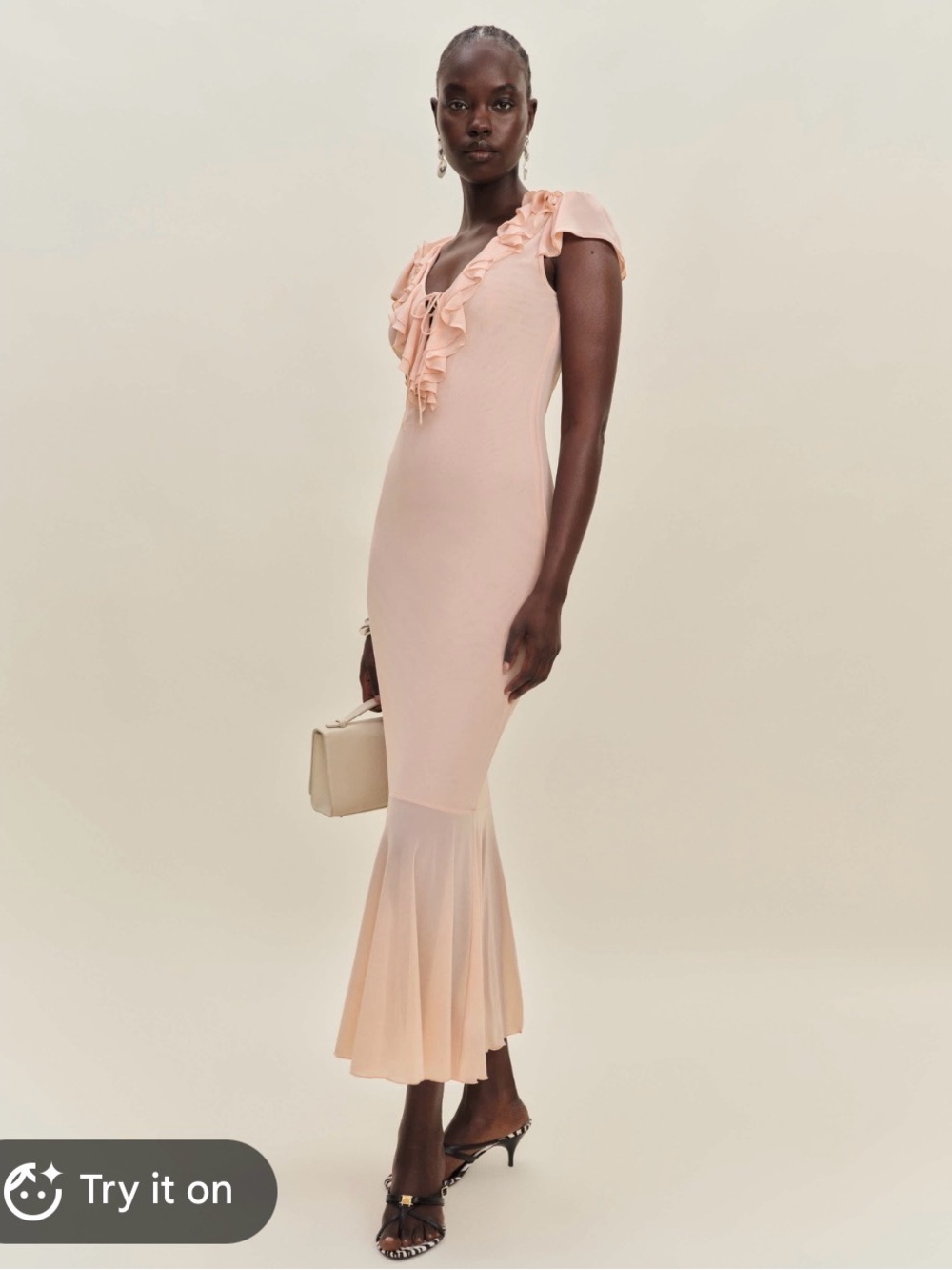 Elegant Ruffle V-Neck Pink Mermaid Dress